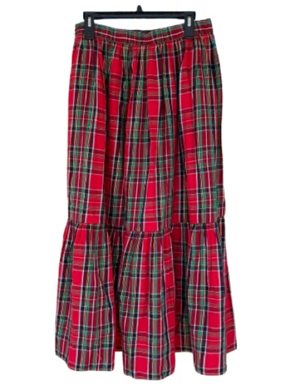 Crown & Ivy Women’s Red Tartan Plaid Tiered Shirred Maxi Skirt Size L Holiday